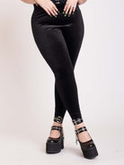 Black velvet stretch leggings