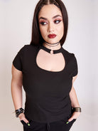 BLACK BABYRIB KNIT TOP WITH CHOKER