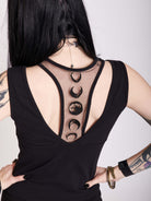 Black tank top with emboidered mesh detail